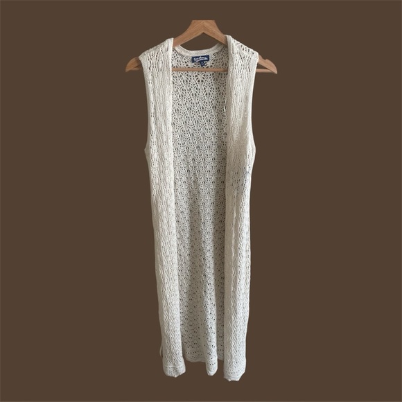 Freshman 1996 Tops - Freshman 1996 Duster Women’s M Beige Crochet Sleeveless‎ Vest Boho Cottage Core
